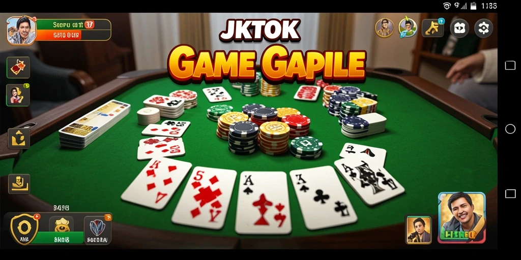 Screenshot gameplay JKTOK yang menunjukkan suasana bermain Gaple yang seru.
