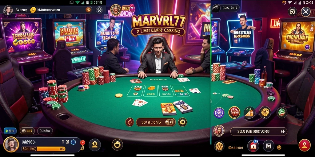 Tampilan screenshot utama MARVRL77 menampilkan gameplay Live Casino yang mendebarkan.