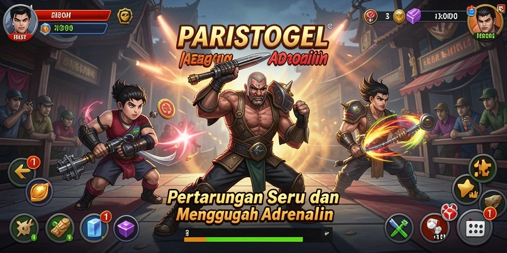 Tangkapan layar PARISTOGEL menampilkan pertarungan seru antara karakter dengan efek visual yang memukau.